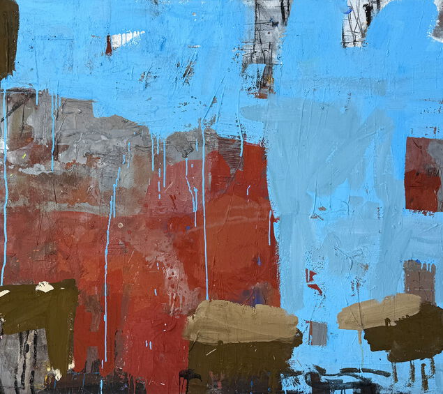 "Puerto Azul" in 140 x 140 cm mit Mischtechnik auf Leinwand 2025