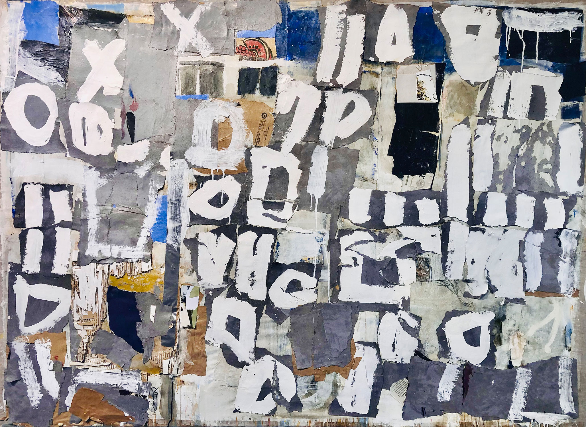 "Graucollage" ·  140 x 160 cm · Acryl und Mischtechnik auf Leinwand 2021