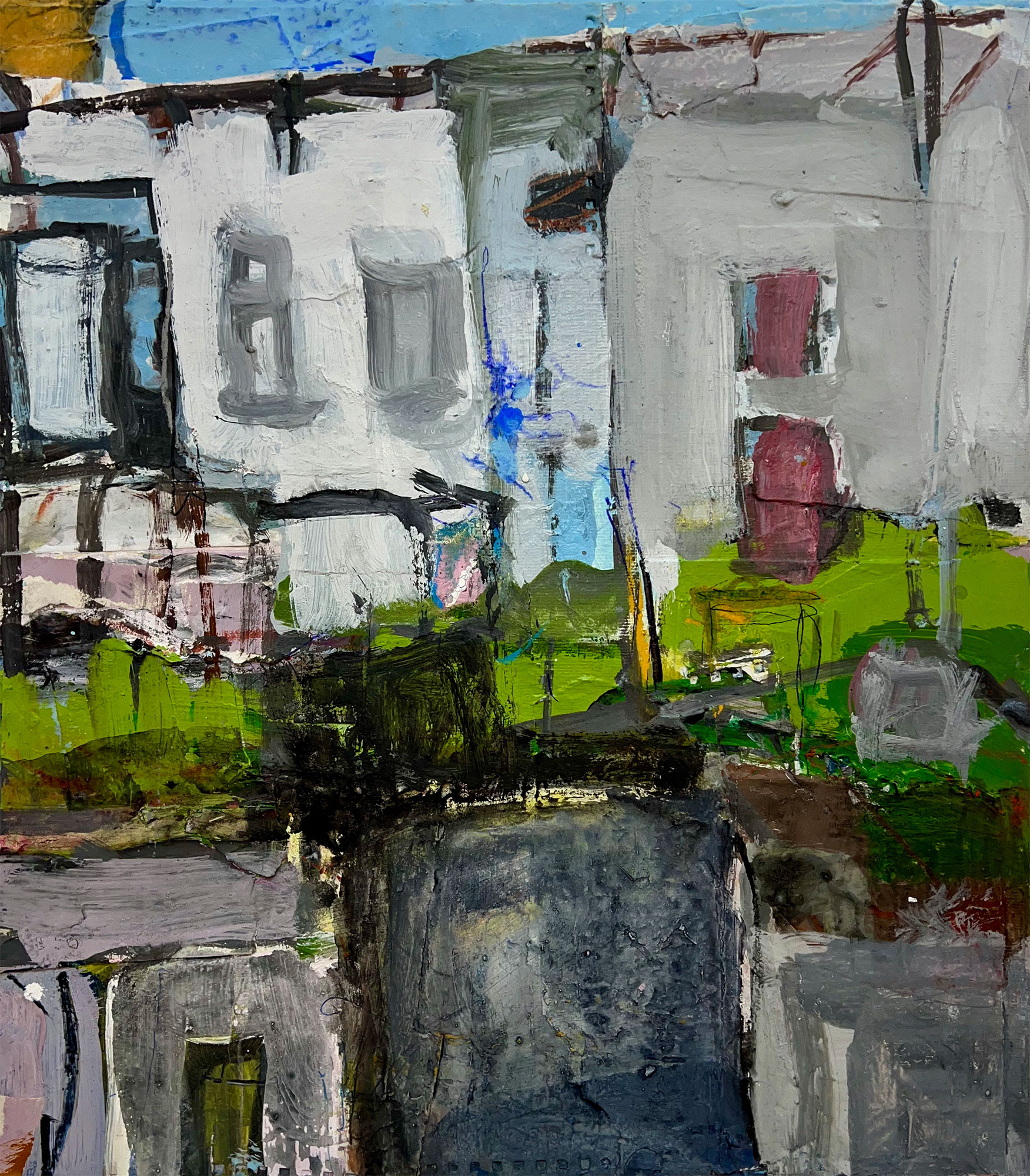 "Vorstadt" · 50 x 45 cm · Mixed Media/Collage on canvas · 2023