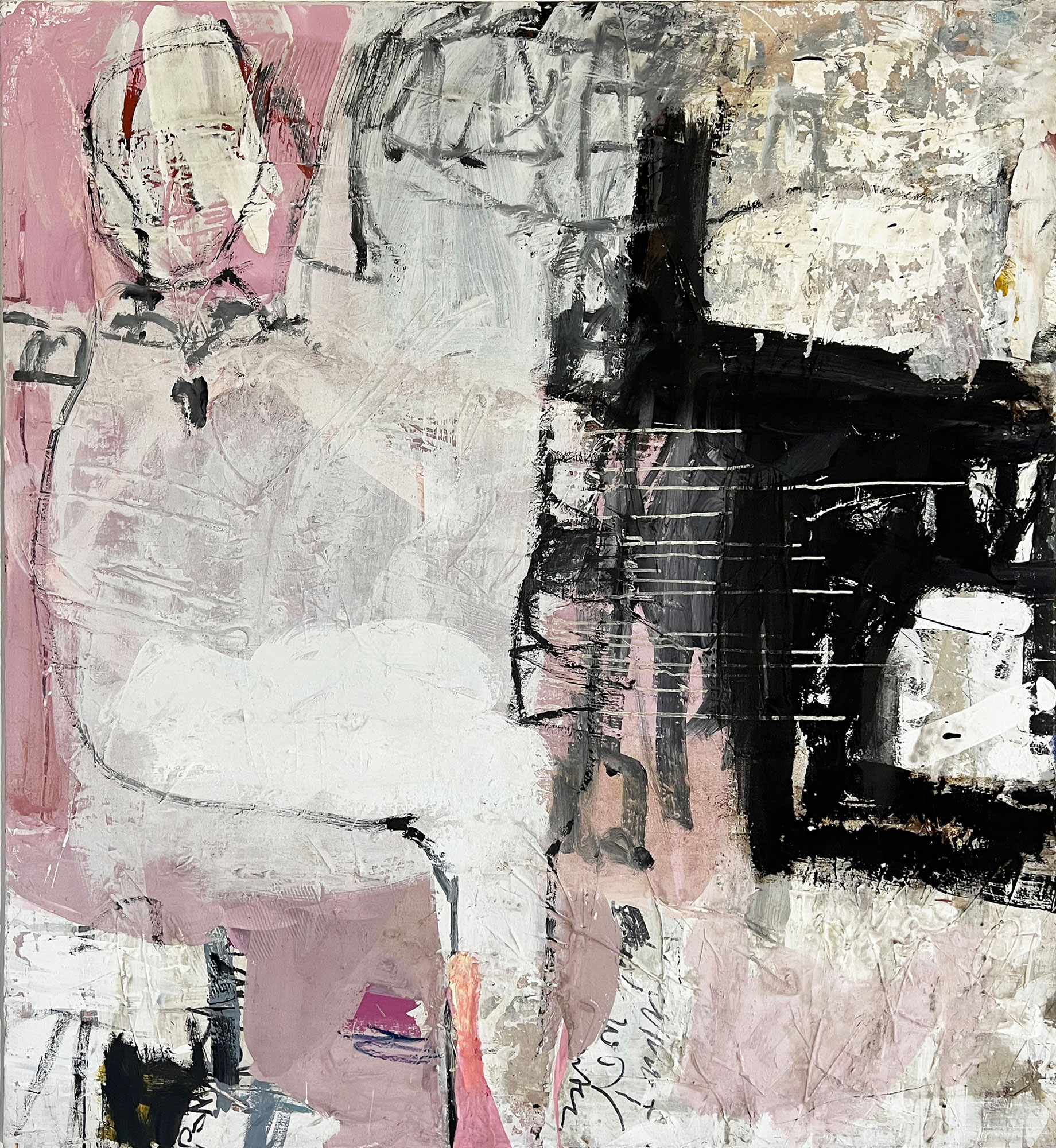 Painting "Pianoman" in 140 x 130 cm mixed media on canvas