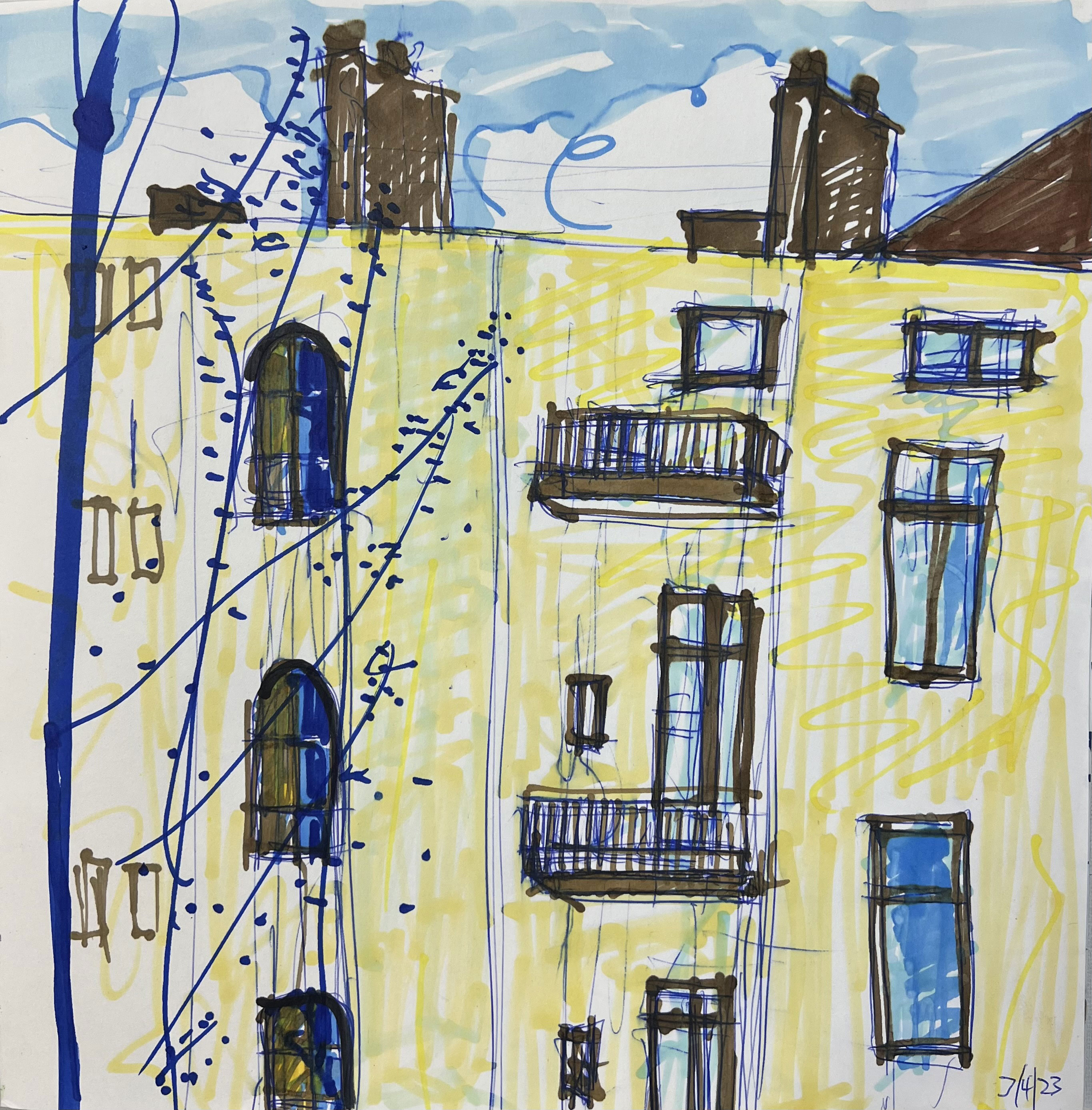 "Studioausblick I" · ca. 30 x 30 cm · Marker · 2023