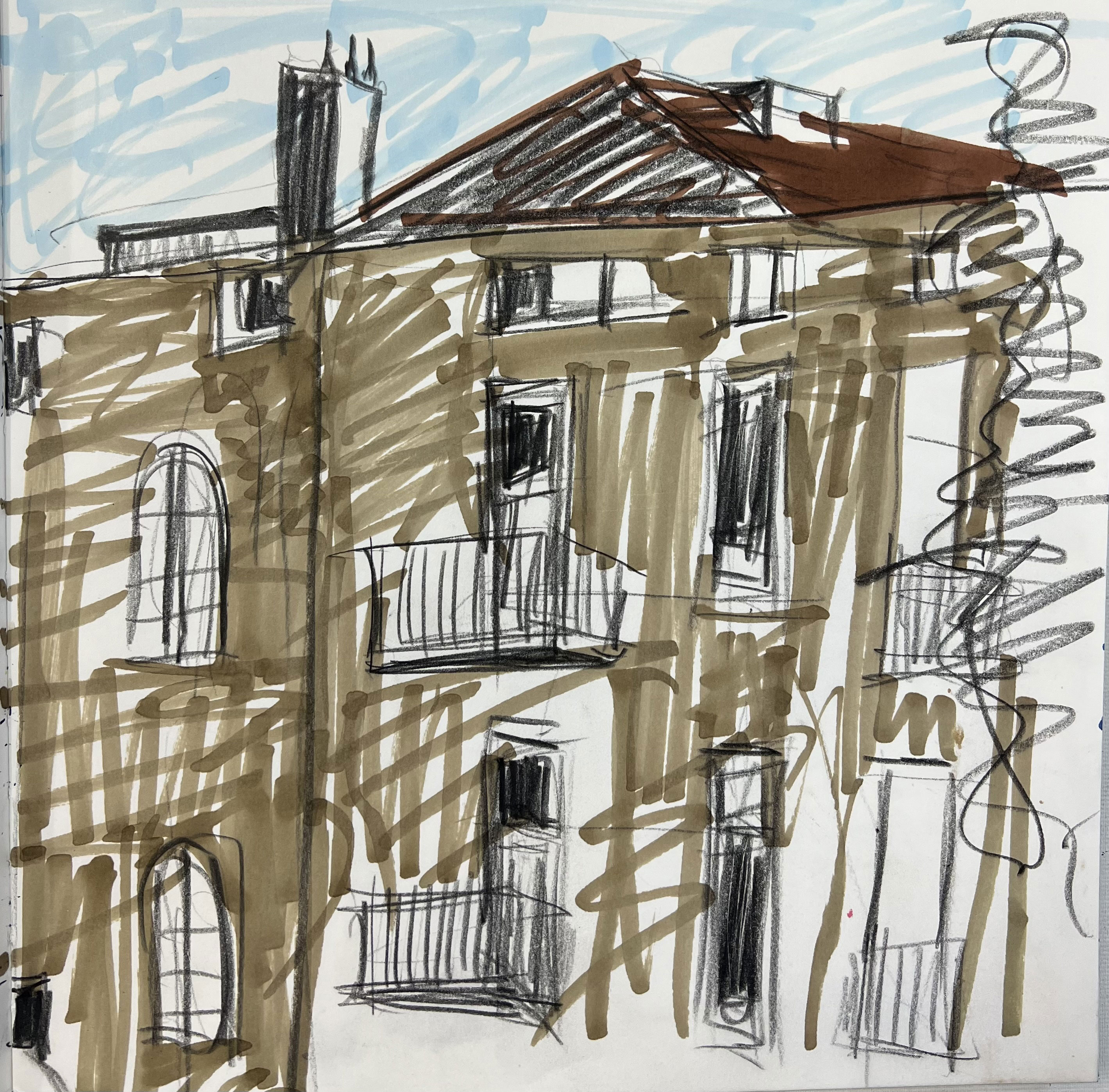 "Studioausblick II" · ca. 30 x 30 cm · Marker · 2023